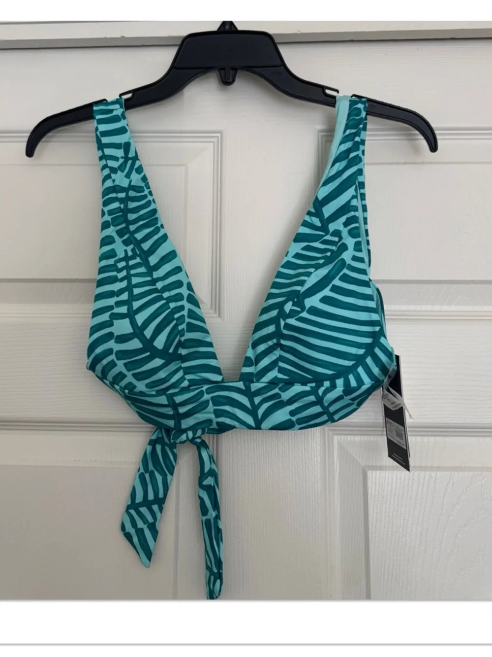 Women's Vitamin A Longline Teal Leaf Print Bikini Top